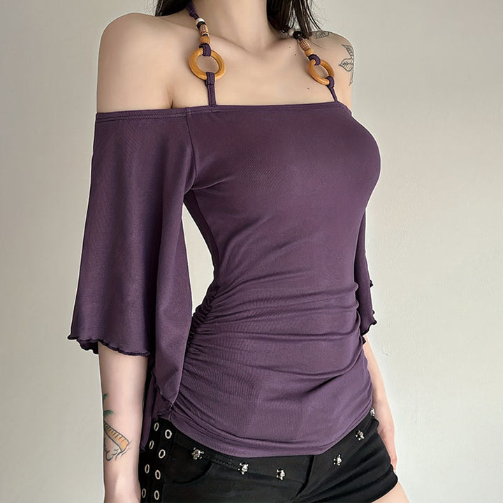 Off-shoulder fitted bell sleeve top