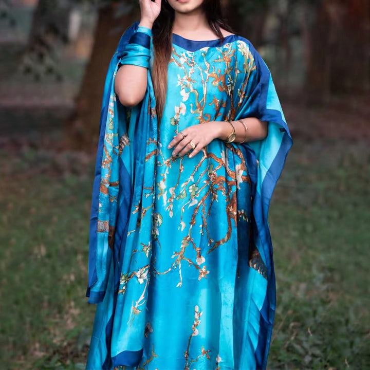 Satin Geometric Print Long Dress Set