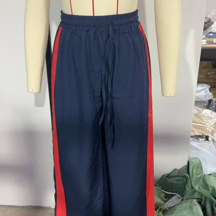 High-waisted leopard print side stripe wide-leg pants