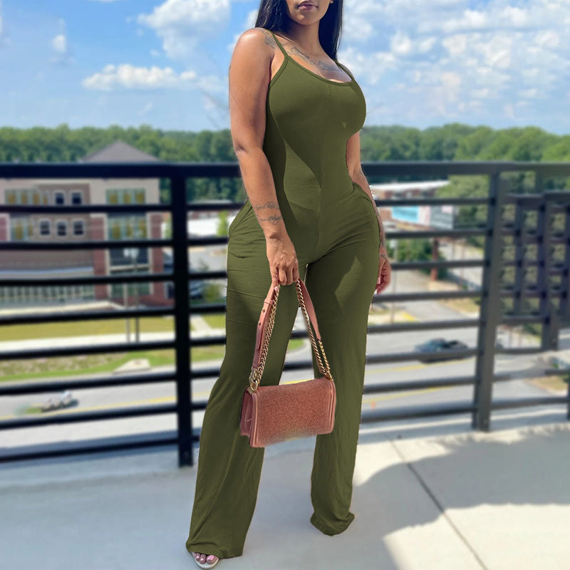 Solid Color U-Neck Sleeveless Jumpsuit