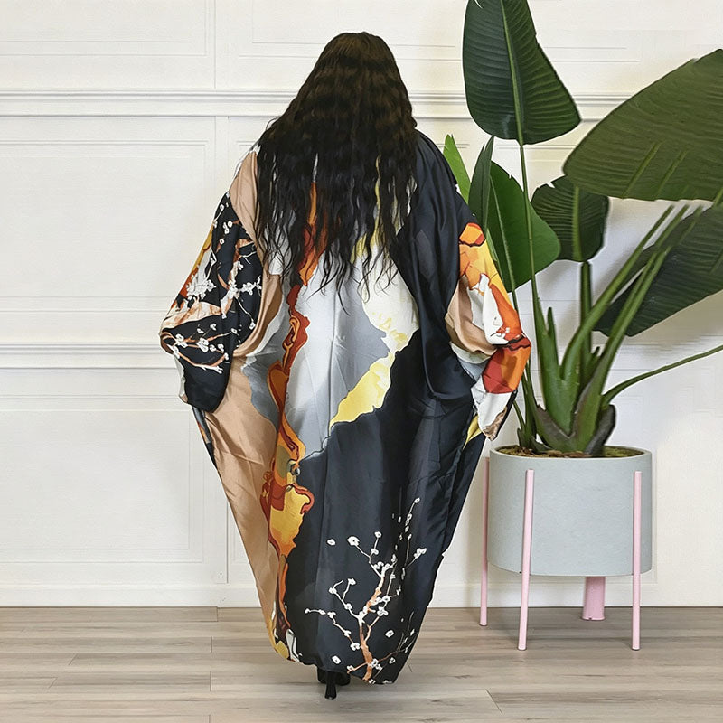 Art-print satin cardigan