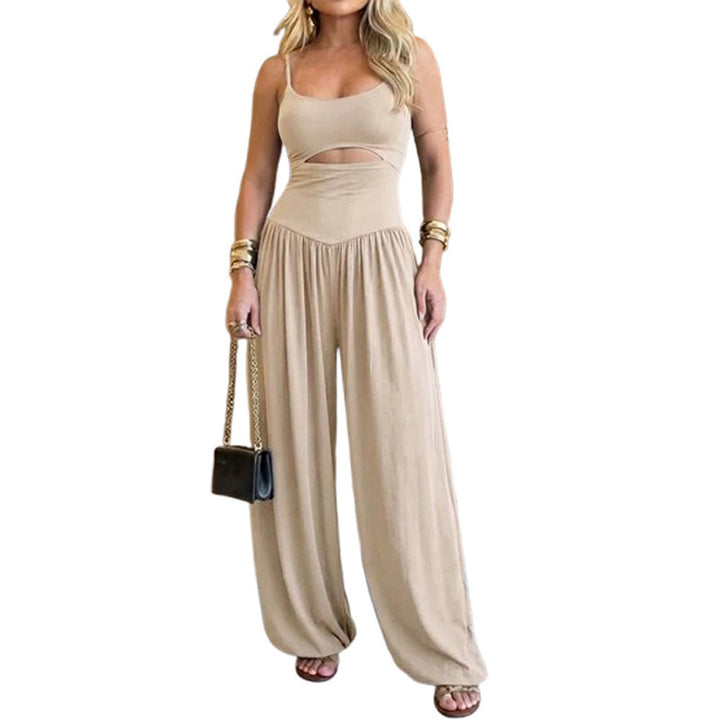 Backless tie high-waisted wide-leg jumpsuit