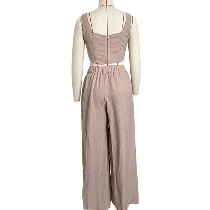 Square-neck cropped top and wide-leg trousers set