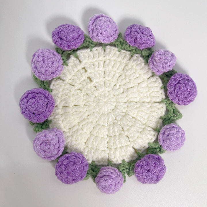 3D Floral Knitted Coaster and Storage Basket Set