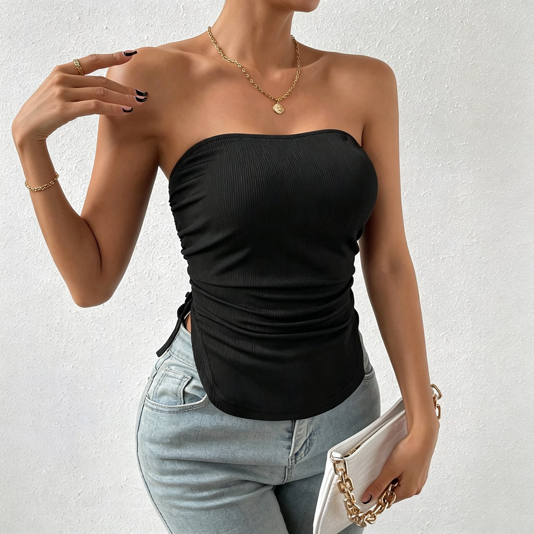 Solid Curved‑Hem Strapless Fitted Camisole