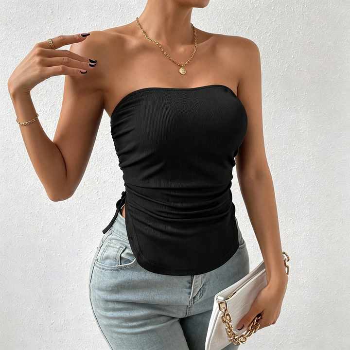 Solid Curved‑Hem Strapless Fitted Camisole
