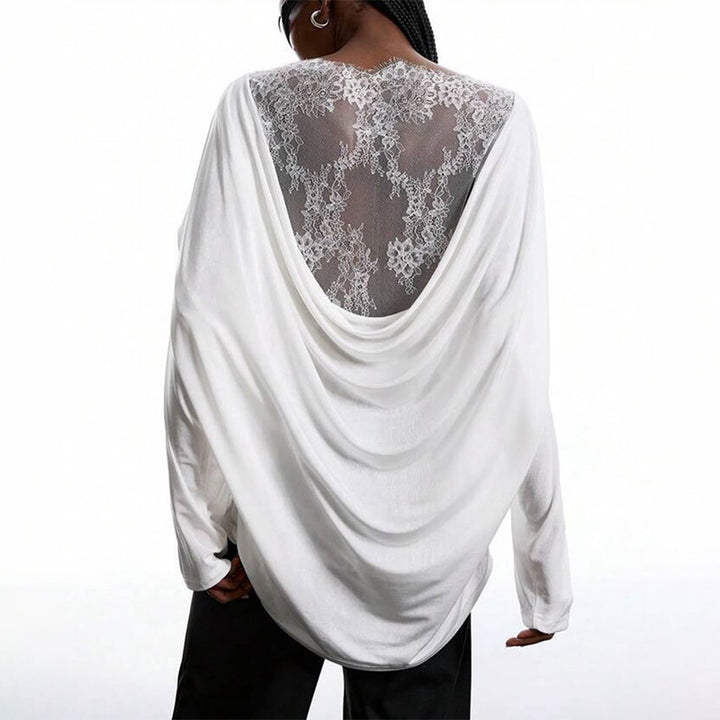 Asymmetrical lace backless long-sleeved shirt