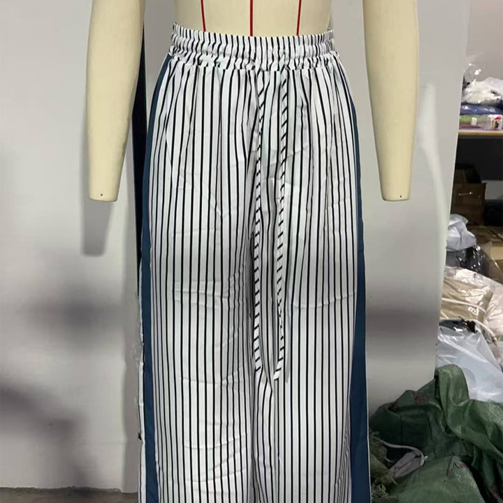 High-waisted leopard print side stripe wide-leg pants