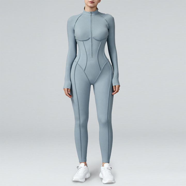 High-Neck Zippered Long-Sleeved Bodysuit