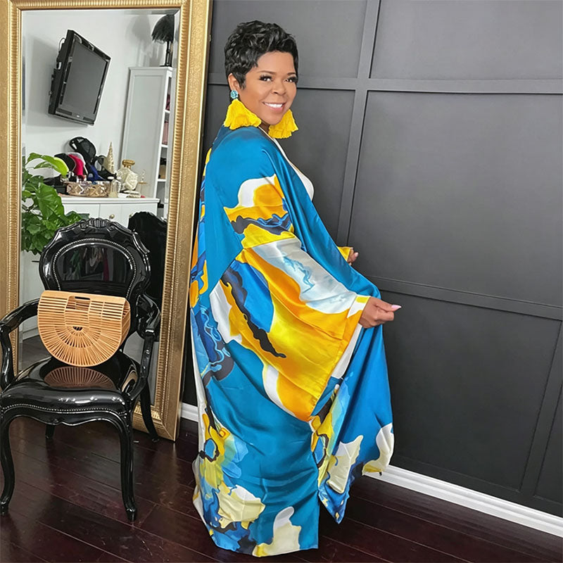 Art-print satin cardigan