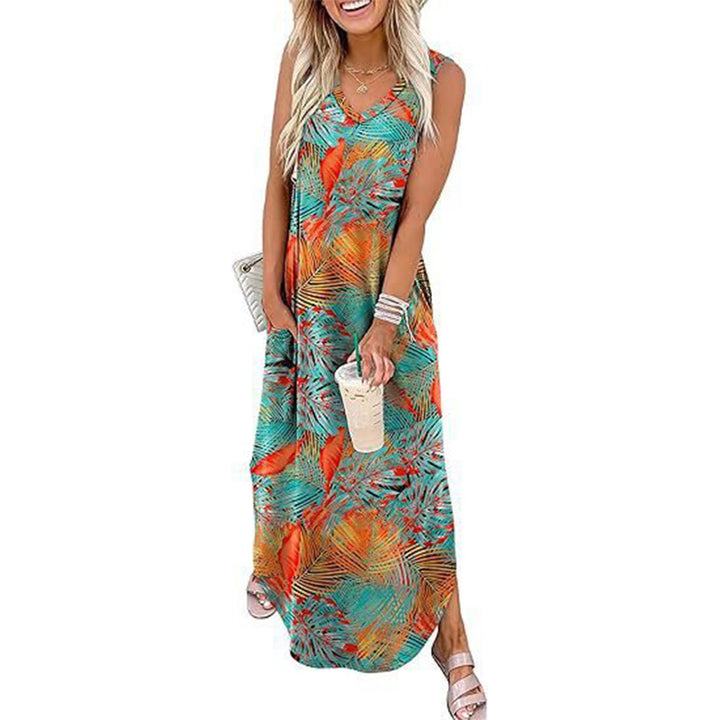 Casual sleeveless V-neck long dress