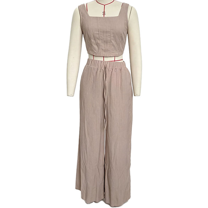 Square-neck cropped top and wide-leg trousers set
