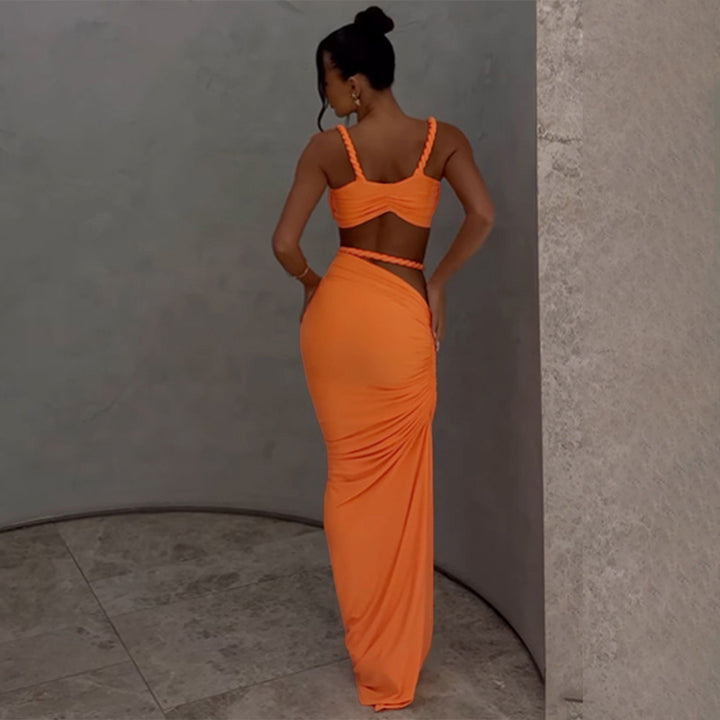 Backless Halter Crop Top and Bodycon Skirt Set