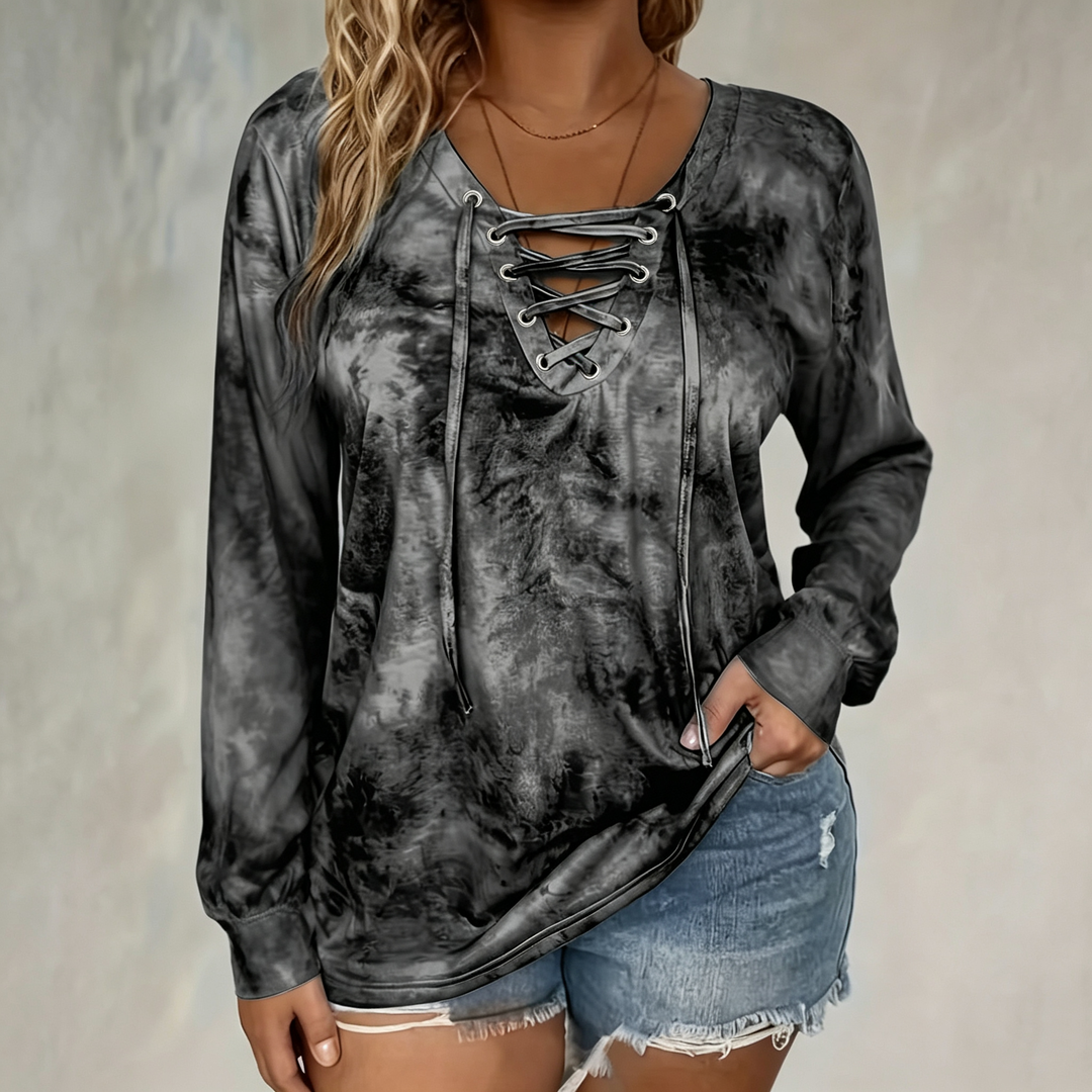 Loose Tie-Dye Top with Tie