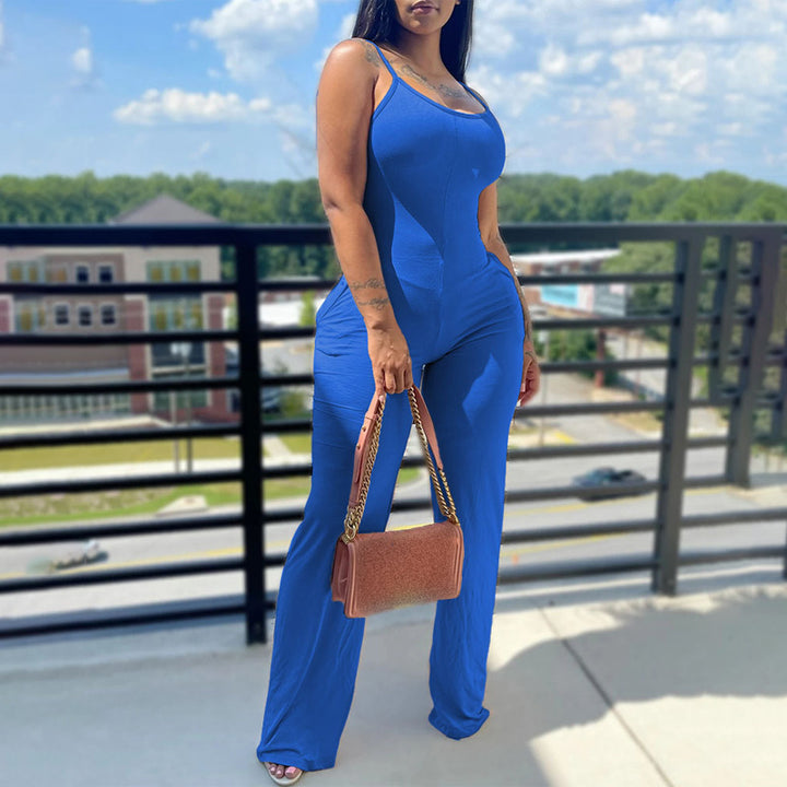 Solid Color U-Neck Sleeveless Jumpsuit