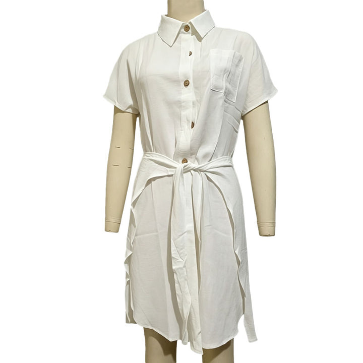 Short-sleeved belted shirt dress