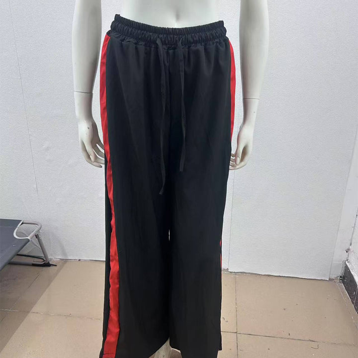 High-waisted leopard print side stripe wide-leg pants