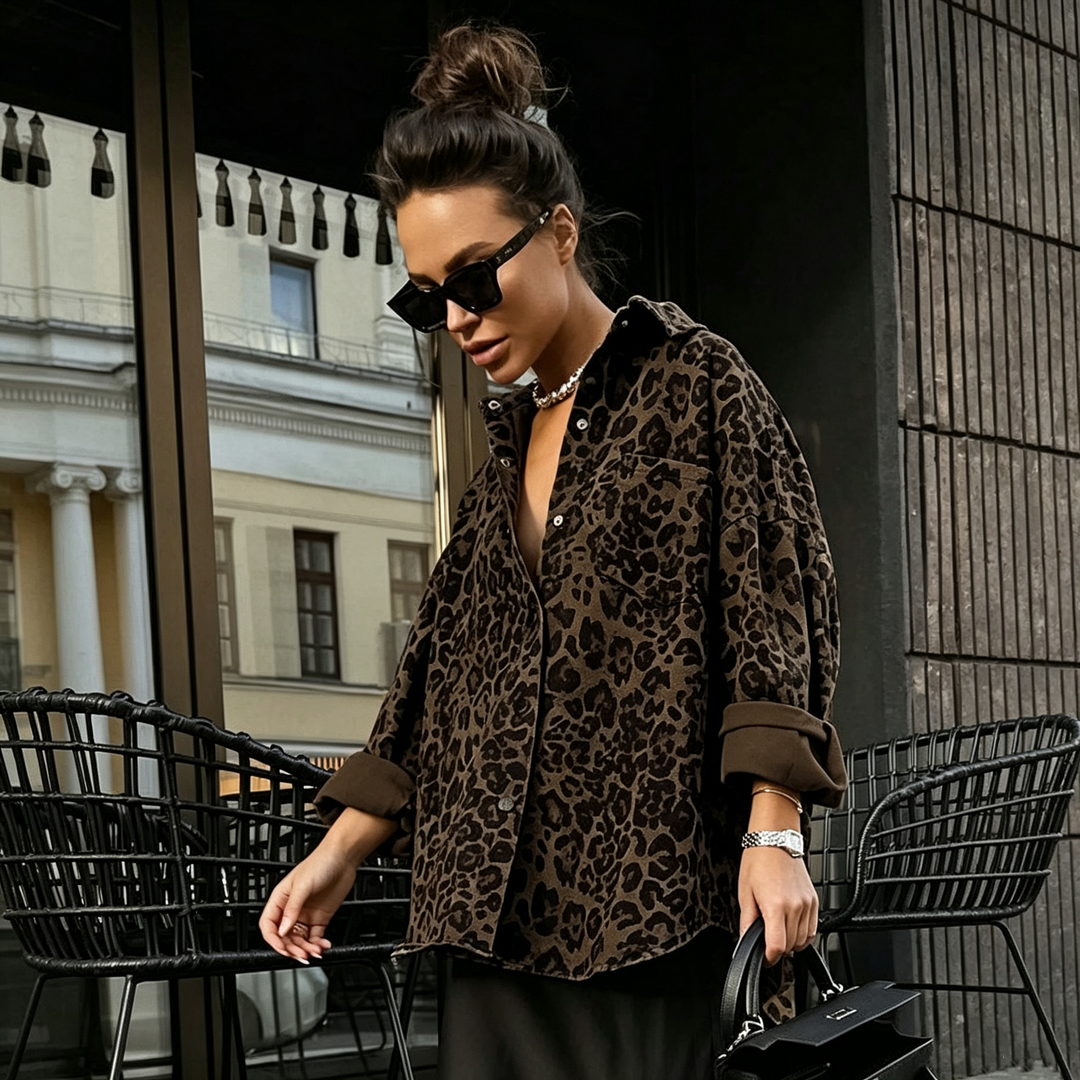 Retro leopard print lapel coat