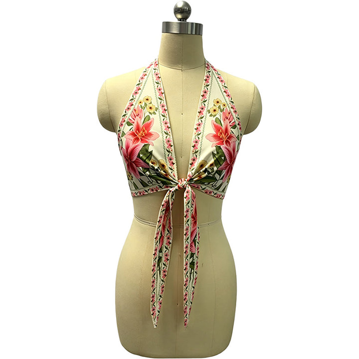 Bohemian floral backless tie-front top