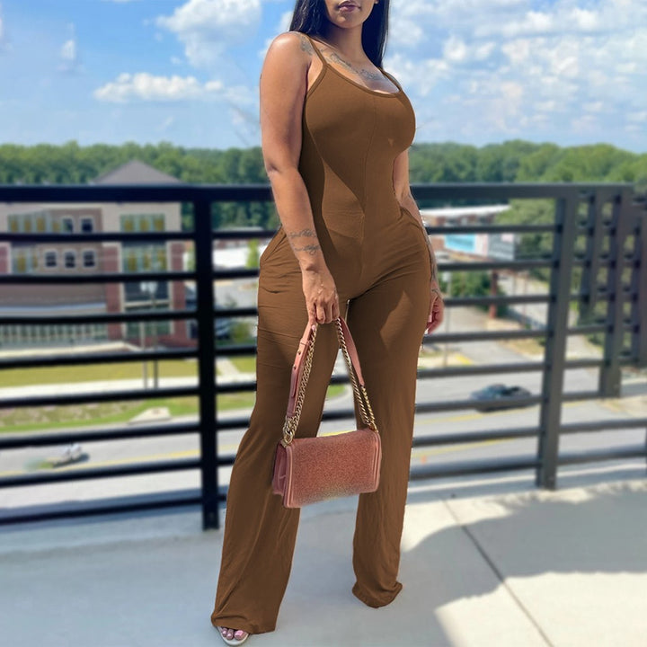 Solid Color U-Neck Sleeveless Jumpsuit