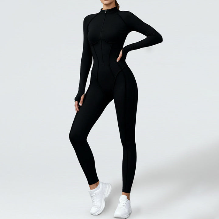 High-Neck Zippered Long-Sleeved Bodysuit