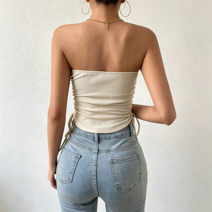 Solid Curved‑Hem Strapless Fitted Camisole