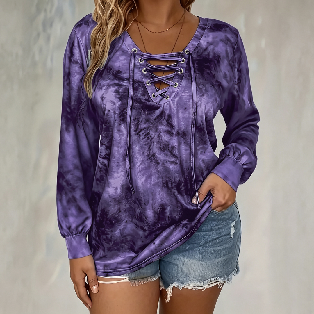 Loose Tie-Dye Top with Tie