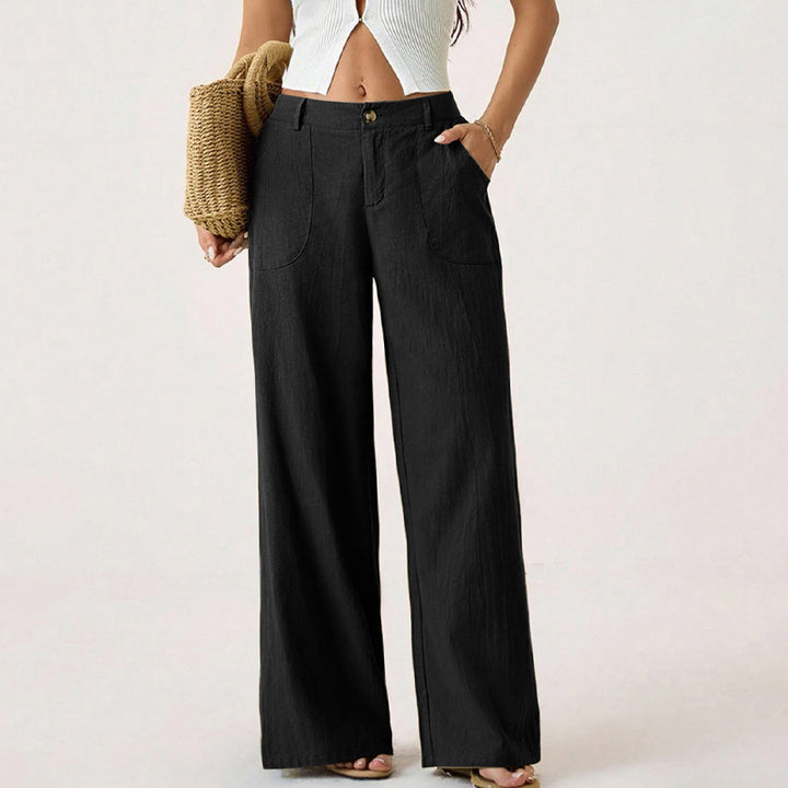 Casual high-waisted textured wide-leg pants