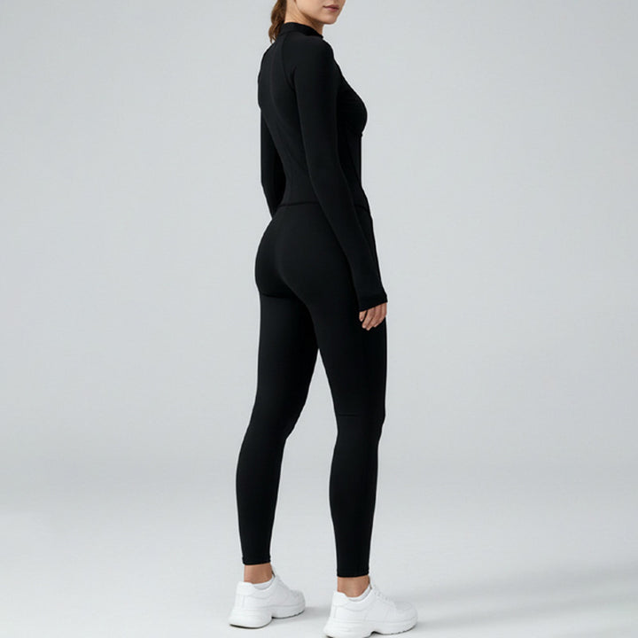 High-Neck Zippered Long-Sleeved Bodysuit
