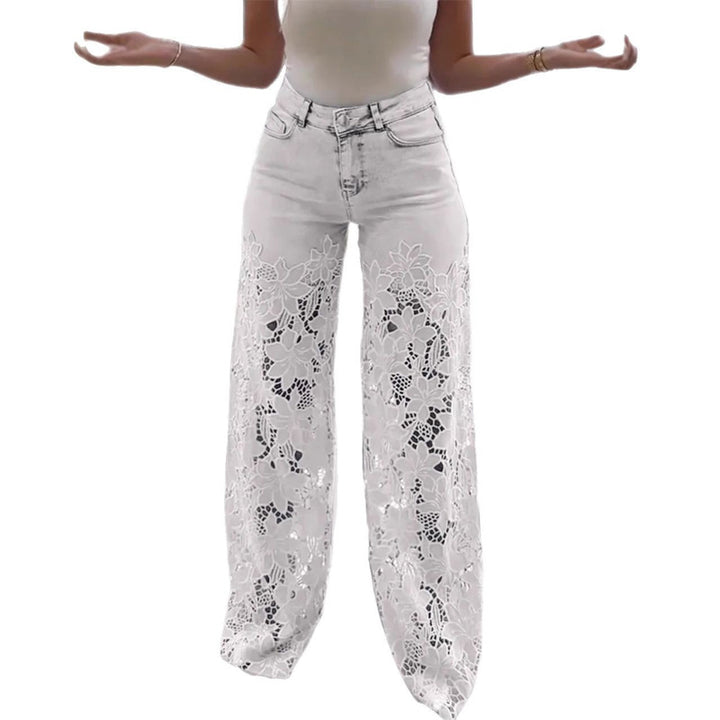 High-waisted floral cutout wide-leg jeans