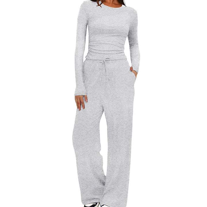 Casual long-sleeved high-waisted wide-leg pants suit