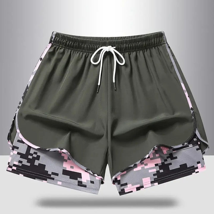 Double-layered camouflage lining running shorts