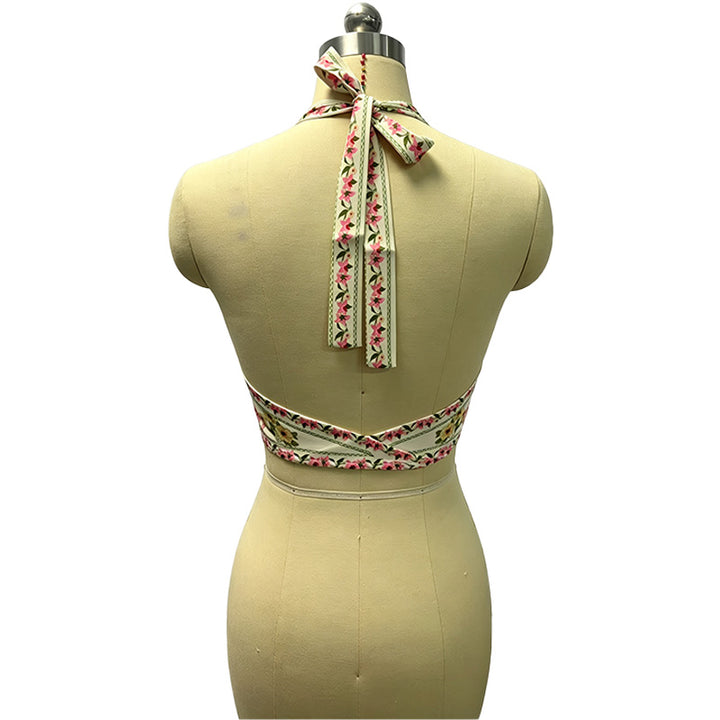 Bohemian floral backless tie-front top