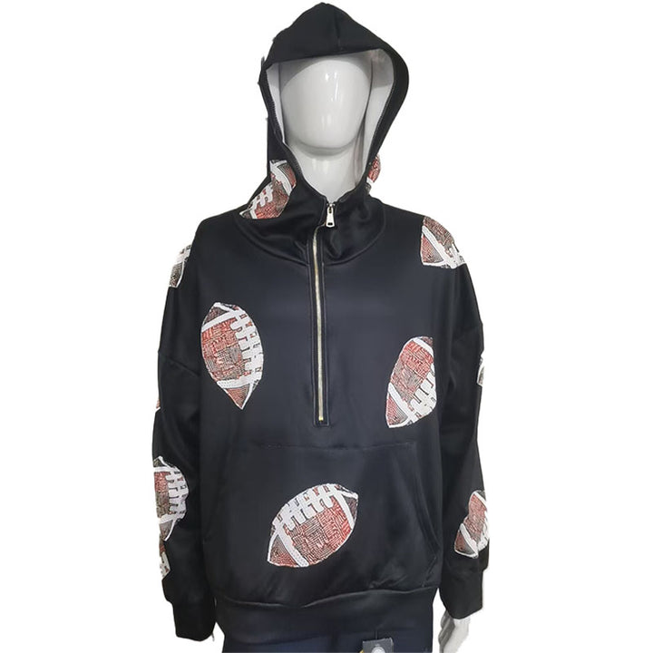 Printed half-zip loose hoodie
