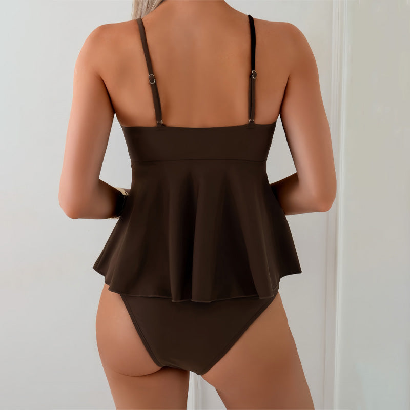 Shell-shaped halter-neck ruffled bikini set