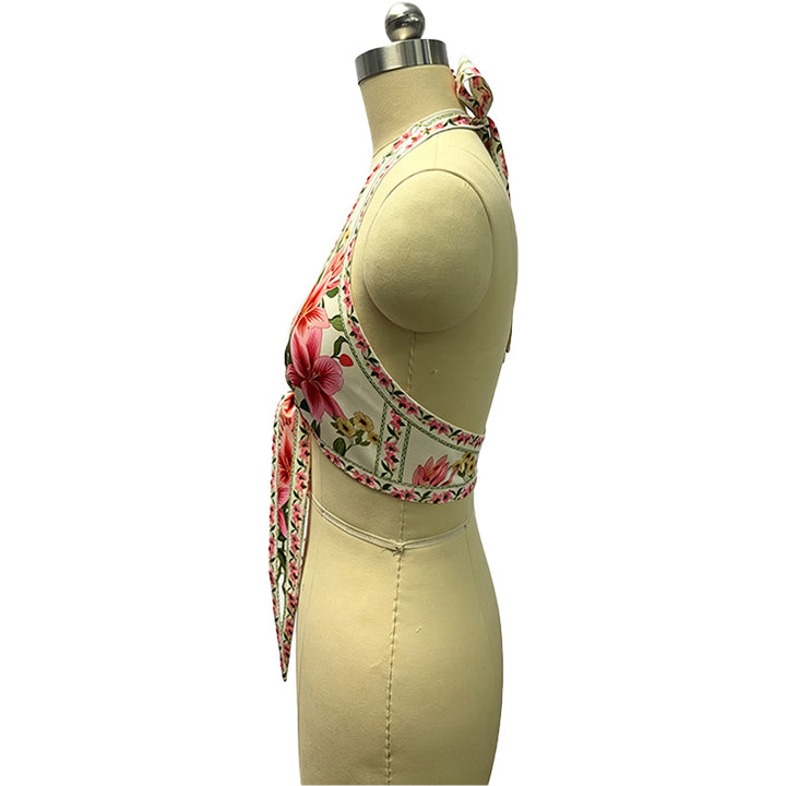 Bohemian floral backless tie-front top