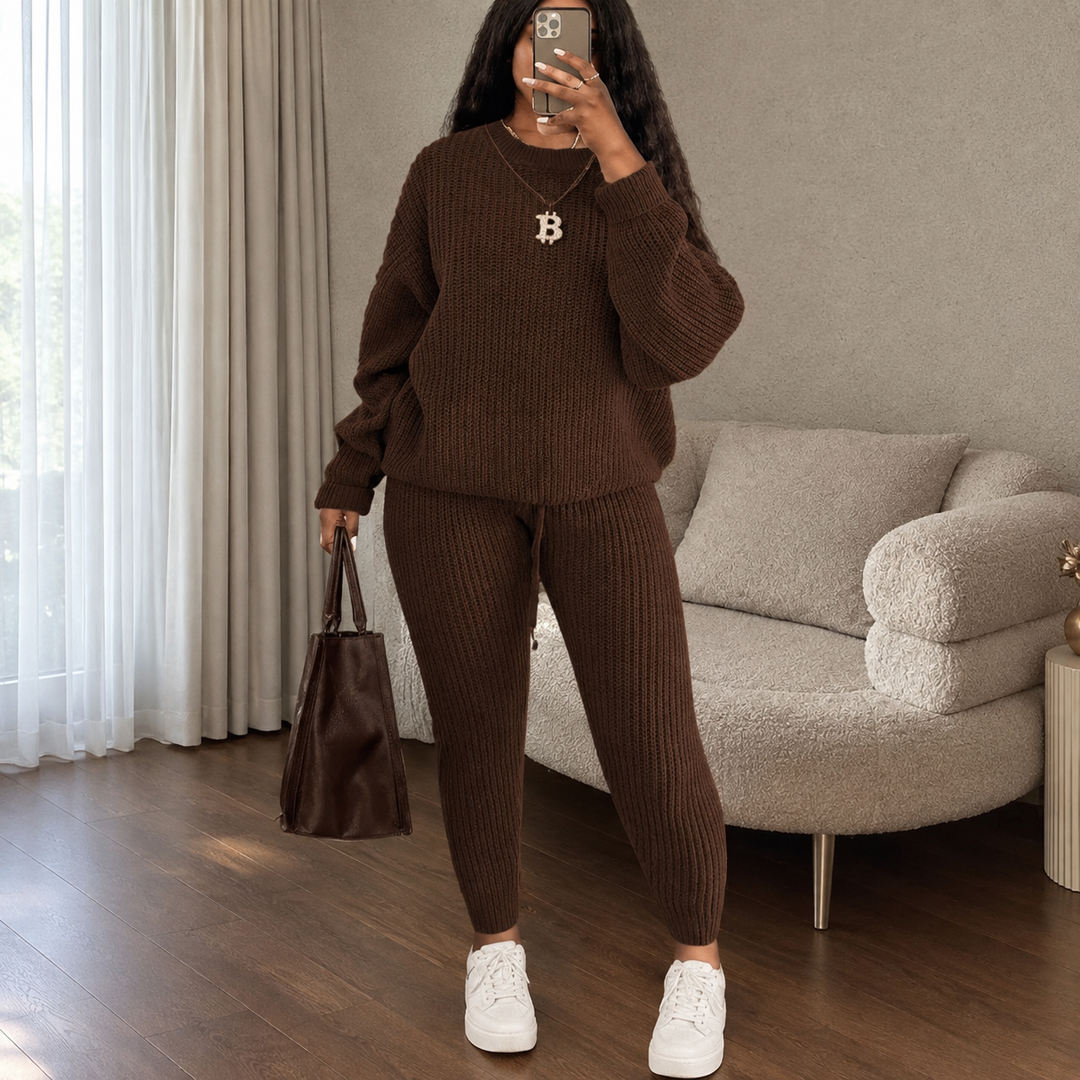 Casual Ribbed Knit Two Piece Loungewear