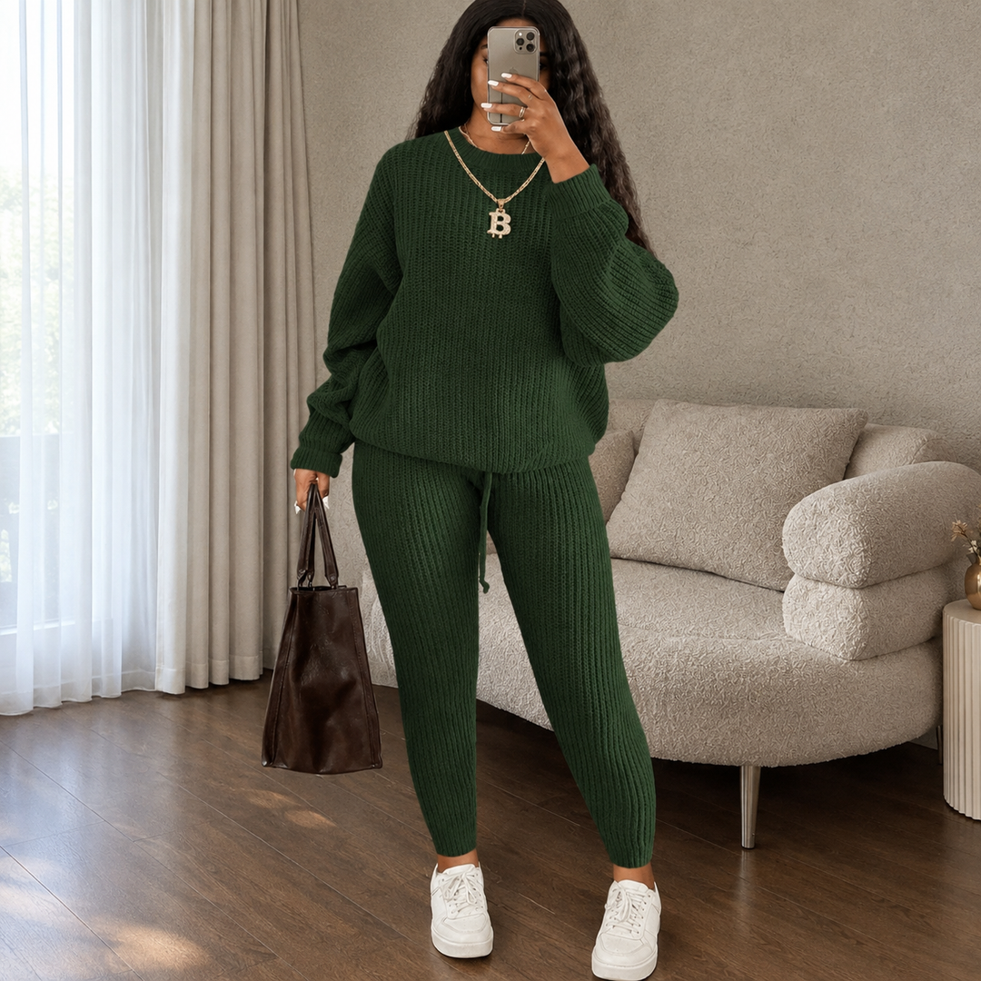 Casual Ribbed Knit Two Piece Loungewear