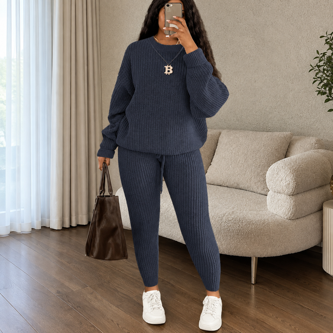 Casual Ribbed Knit Two Piece Loungewear
