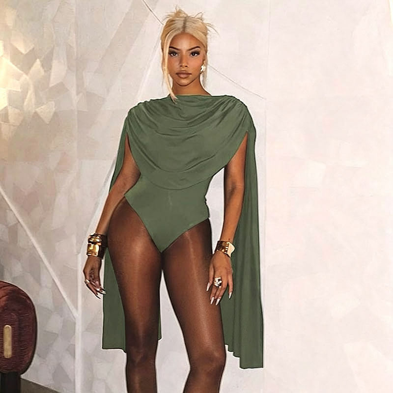 Stacked draped shawl bodysuit