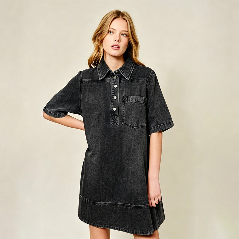 Casual denim short-sleeve dress