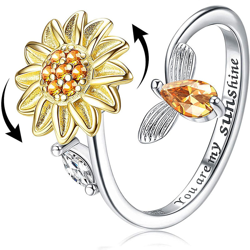 Rotating Sunflower Adjustable Ring