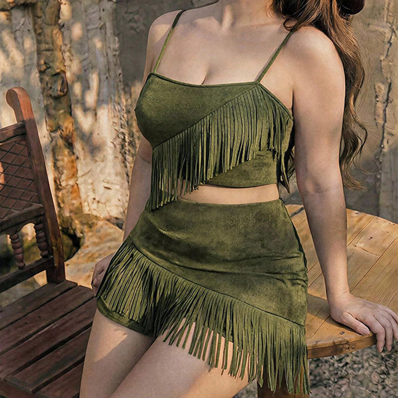 Tassel camisole and asymmetric skirt set