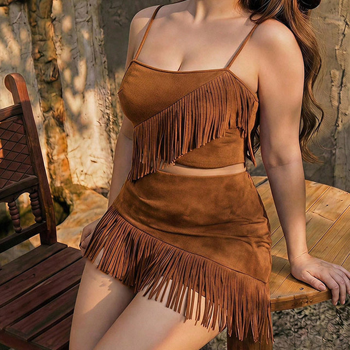 Tassel camisole and asymmetric skirt set