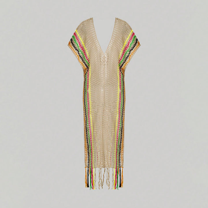 Striped fringed knit cover-up beach skirt