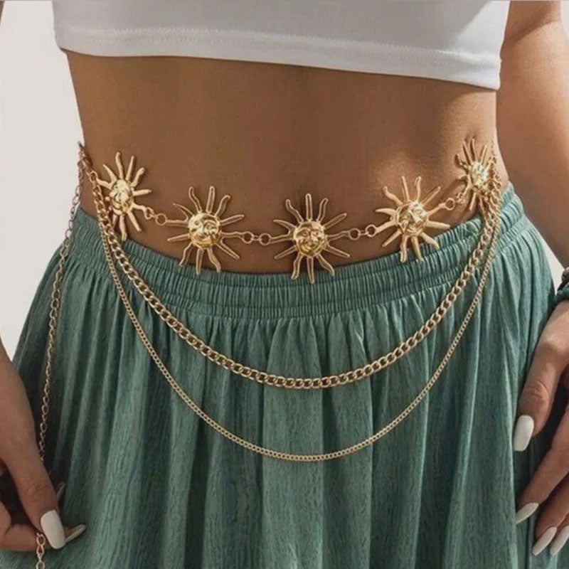 Vintage sun-and-moon style waist chain