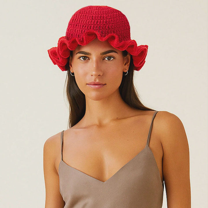 Multi-layered ruffled hand-crocheted hat