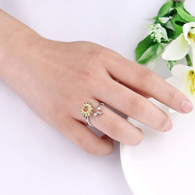 Rotating Sunflower Adjustable Ring