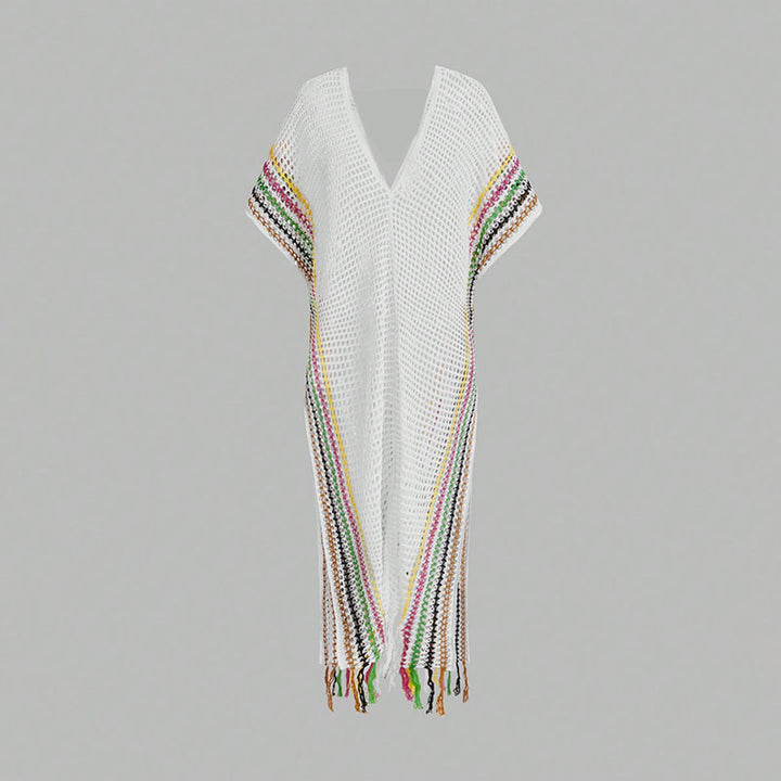 Striped fringed knit cover-up beach skirt