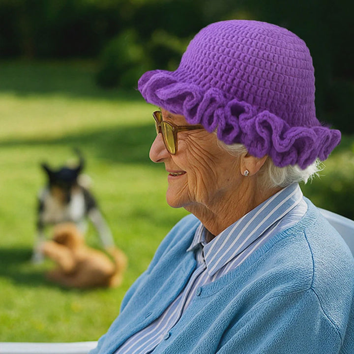 Multi-layered ruffled hand-crocheted hat